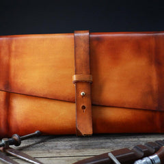 Handmade Leather Mens Brown Bifold Long Wallet Vintage Cool Clutch Wallet for Men