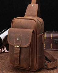 Cool Mens Leather Sling Bag One Shoulder Backpack Sling Crossbody Bag For Men