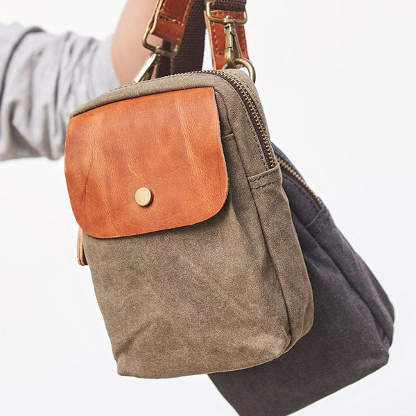 Canvas Leather Mens Belt Pouch Waist Bag Small Side Bag for Men - imessengerbags
