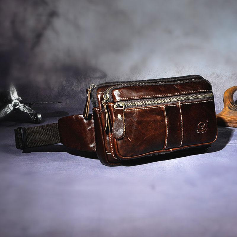 Cool Leather Mens Fanny Pack Waist Bag Hip Pack Belt Bag Bumbag for Men