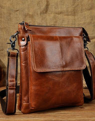 Cool Leather Mens Small Brown Messenger Bag Vintage Shoulder Bags For Men