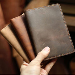 Casual Brown Handmade Leather Mens Bifold Passport Holder Travel Wallet Holder For Men - imessengerbags