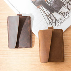 Brown Cool Leather Mens Card Holder Thin Front Pocket Wallet Vintage Slim Card Wallet for Men - imessengerbags