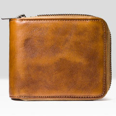 Genuine Leather Mens Cool Zipper Leather Wallet Men Small Wallets Bifold for Men - imessengerbags