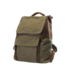 Fashion Canvas Leather Mens Large Army Green Backpack School Backpack Canvas Travel Backpack For Men - imessengerbags