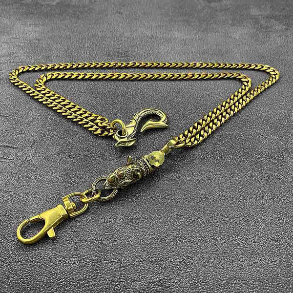 Fashion Brass 19" Mens Rhinoceros Dragon Hook Key Chain Pants Chain Wallet Chain Motorcycle Wallet Chain for Men