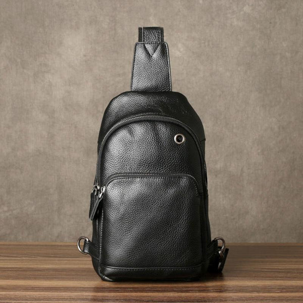 Genuine Leather Mens Cool Chest Bag Sling Bag Crossbody Bag Travel Bag Hiking Bag for men