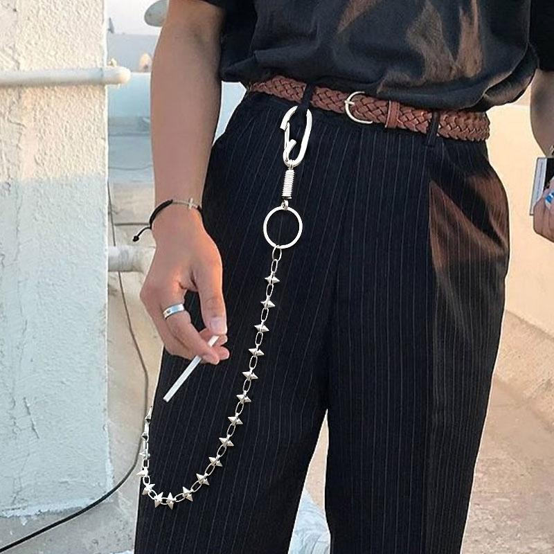 Cool Men's Spike Hip Hop Long Stainless Steel Pants Chain Biker Wallet Chain For Men