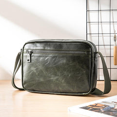 Black Cool Leather Mens Courier bag 10 inches Dark Green Side Bags Messenger Bags for Men - imessengerbags
