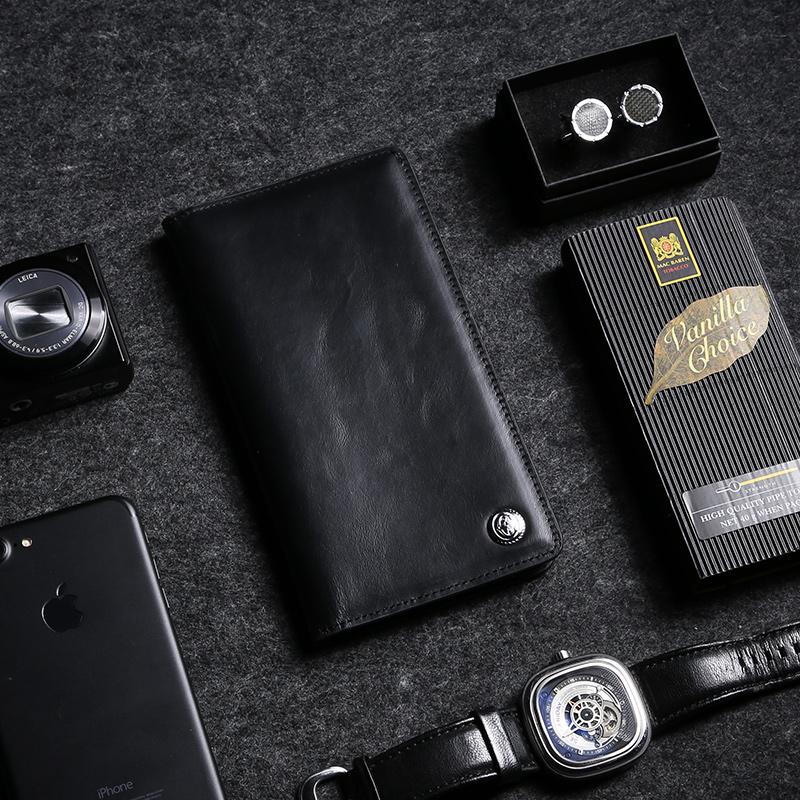 Fashion Leather Men's Trifold Long Wallet Black Gray Long Wallet For Men - imessengerbags