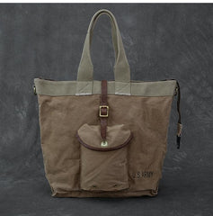 Washed Canvas Leather Mens 15'' Army Green Tote Bag Handbag Tote Bag Light Coffee Shoulder Bag Tote Purse For Men - imessengerbags