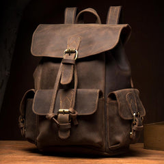 Casual Dark Brown Leather Mens 12 inches Laptop Backpack Leather school Backpack for Men - imessengerbags