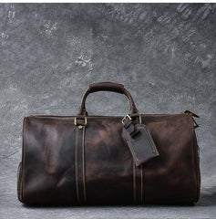 Retro Brown Leather Men's Business Overnight Bag Large Travel Bag Coffee Duffel Bag Weekender Bag For Men