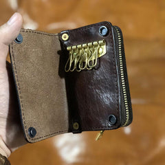 Handamde Genuine Leather Mens Cool Key Wallet Card Slim Wallet Key Holder Car Key Case for Men - imessengerbags
