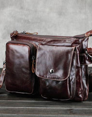 Leather Mens Coffee Cool Small Messenger Bag Vintage Shoulder Bags For Men
