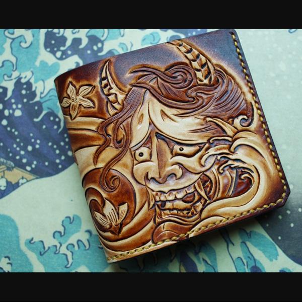 Handmade Leather Prajna Tooled Mens billfold Wallet Cool Slim Wallet Biker Wallet for Men