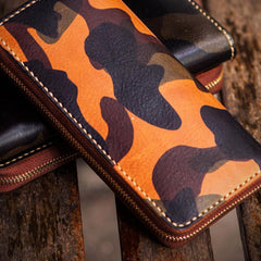 Handmade Leather Men Camouflage Cool Leather Wallet Long Phone Clutch Wallets for Men - imessengerbags