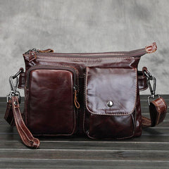 Cool Small Coffee Leather Mens Messenger Bag Shoulder Bag for Men