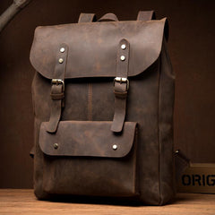 Casual Brown Mens Leather 15-inch Large Backpack Travel Backpacks Computer Backpacks for men - imessengerbags