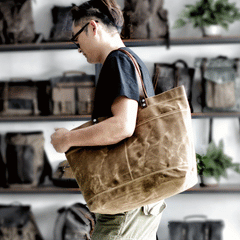 Waxed Canvas Leather Womens Mens Large Pink Tote Bag Shoulder Bag Black Tote Purse For Women - imessengerbags