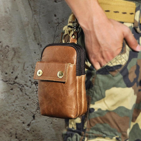 Leather Mens WAIST POUCH with Belt Loop Cell Phone Holster Belt Pouch for Men - imessengerbags
