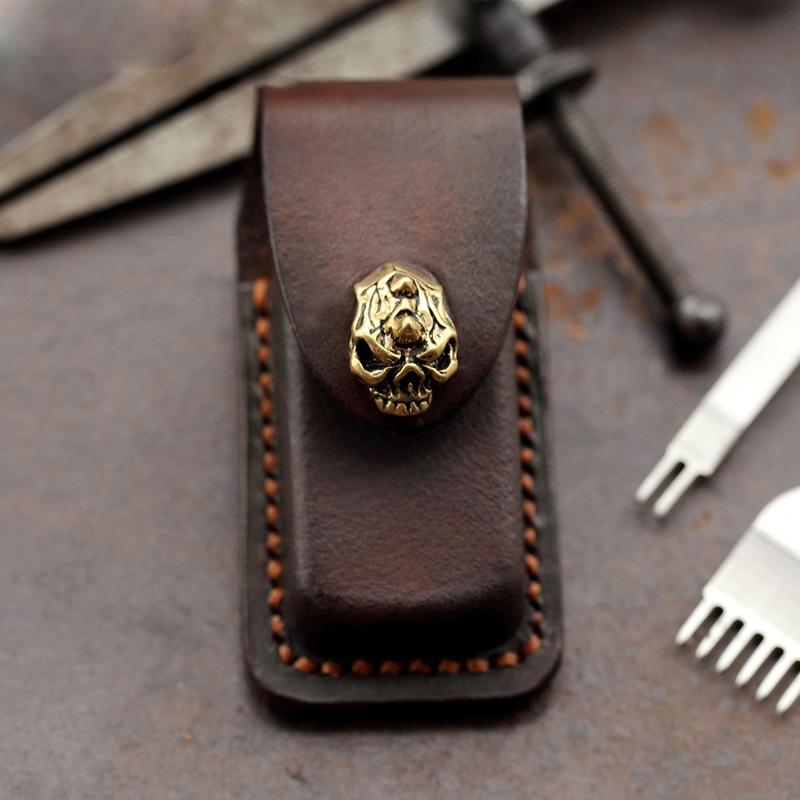 Skull Brown Leather Mens Dunhill Lighter Cases Standard Dunhill Lighter Holder For Men