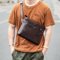 Dark Coffee Leather Mens Casual Small Courier Bag Messenger Bags Brown Postman Bag For Men - imessengerbags