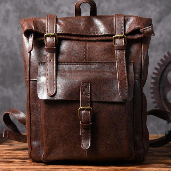 Handmade Leather Mens Cool Backpack Sling Bag Large Coffee Travel Bag Hiking Bag for men - imessengerbags