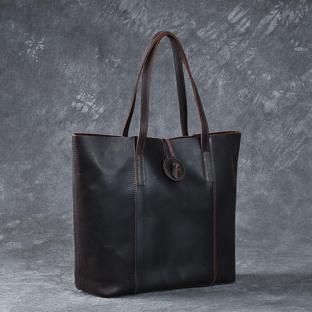 Leather Mens Womens 13" Large Shoulder Bag Vintage Coffee Tote Bag Large Side Bag For Men - imessengerbags