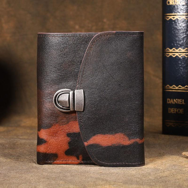 Handmade Leather Mens Graffiti Trifold billfold Wallet Vertical Small Card Wallet For Men - imessengerbags
