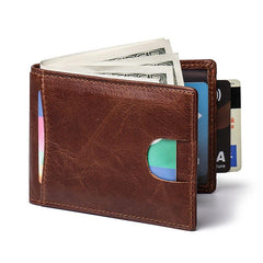 RFID Brown Leather Men's Small Wallet billfold Wallet Black Front Pocket Wallet For Men - imessengerbags