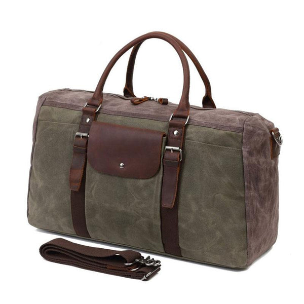 Mens Waxed Canvas Leather Large Weekender Bag Canvas Travel Bag for Men