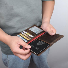 Cool Leather Long Wallet for Men Slim Bifold Wallet Passport Wallet Travel Wallet - imessengerbags
