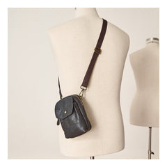 Cool Black Leather Mens Small Messenger Bag Courier Bag Chest Bag Phone Side Bag for men - imessengerbags