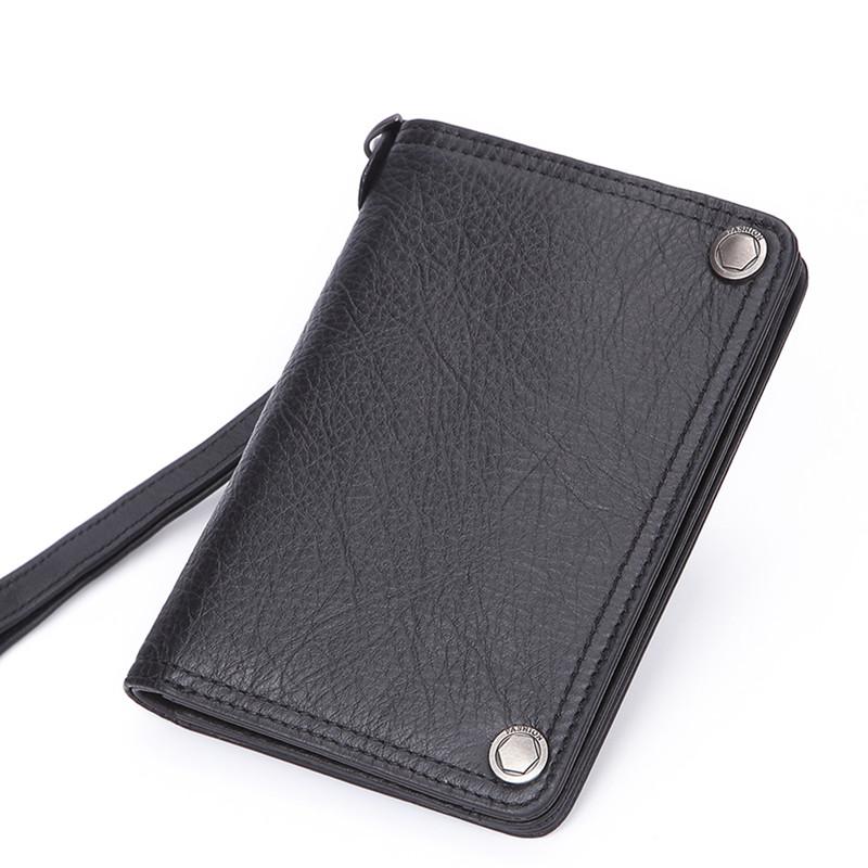 Black Small MENS LEATHER Bifold Wallet SLIM ZIPPER CLUTCH WRISTLET Brown Wallet FOR MEN