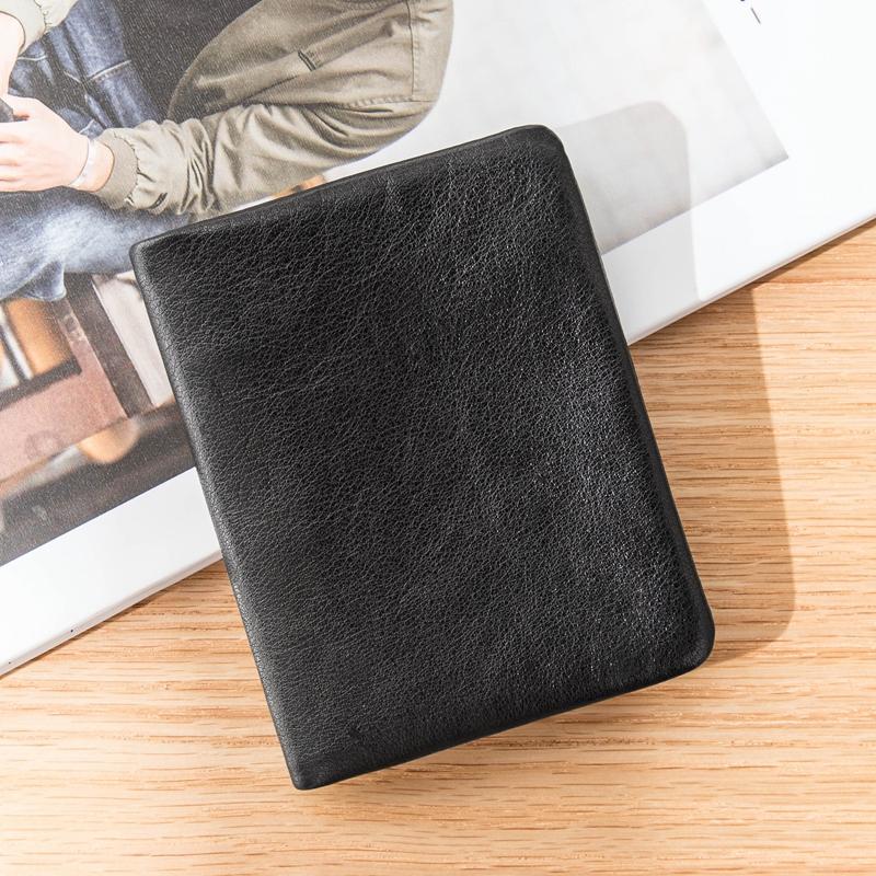 Black Soft Leather Mens Small Wallet Multicard Wallet Bifold Vintage Ultra Thin billfold Wallet for Men