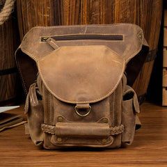 Cool Brown Leather Mens Fanny Pack Khaki Waist Bags Belt Tool Bag Hip Pack Belt Bag Bumbag for Men