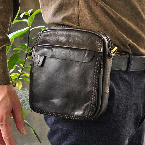 Small Mens Leather Belt Pouch Side Bag Belt Case Waist Pouch Holster for Men - imessengerbags