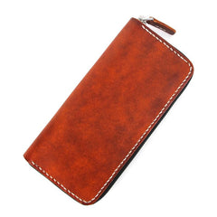 Black Handmade Vintage Mens Yellow-Brown Bifold Zipper Leather Long Wallet Cool Long Wallet for Men - imessengerbags