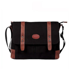 Casual Canvas Leather Mens Khaki Side Bag Messenger Bag Black Canvas Courier Bag for Men