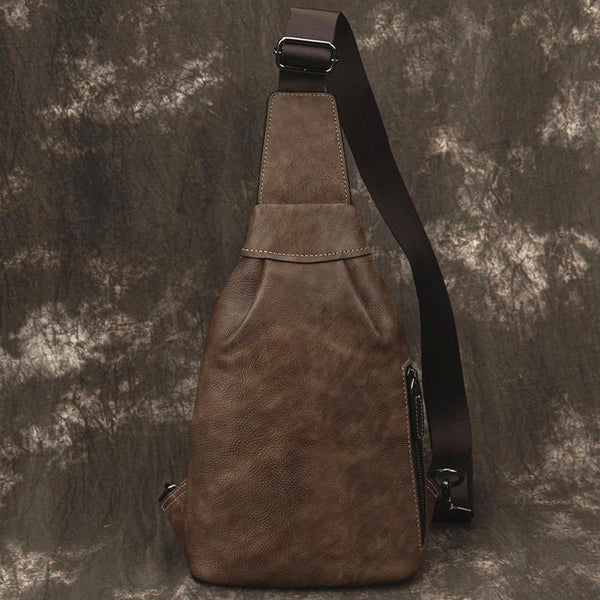 Brown Cool LEATHER MENS Sling Bag One Shoulder Backpack Chest Bag For Men