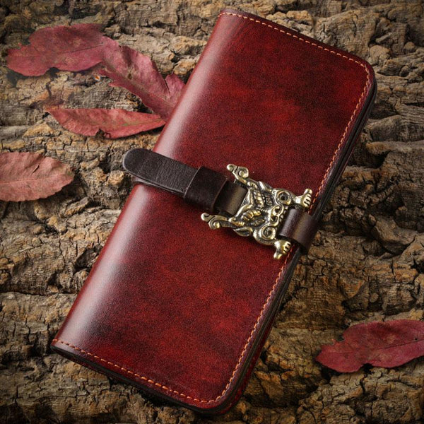 Handmade Leather Mens Clutch Wallet Cool Leather Wallet Long Phone Wallets for Men - imessengerbags