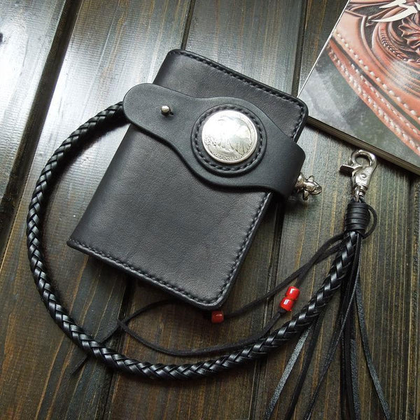 Handmade Leather Biker Wallet Mens Cool Short Chain Wallet Trucker Wallet with Chain - imessengerbags