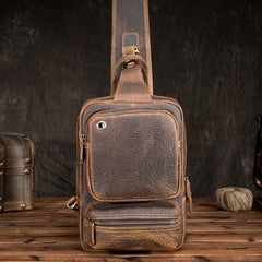 Cool MENS LEATHER CHEST BAGS SLING BAGs ONE SHOULDER BACKPACK FOR MEN