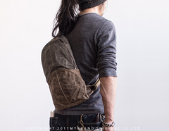Canvas Leather Mens Cool Chest Bag Sling Bag Crossbody Bag Travel Bag Hiking Bag for men - imessengerbags