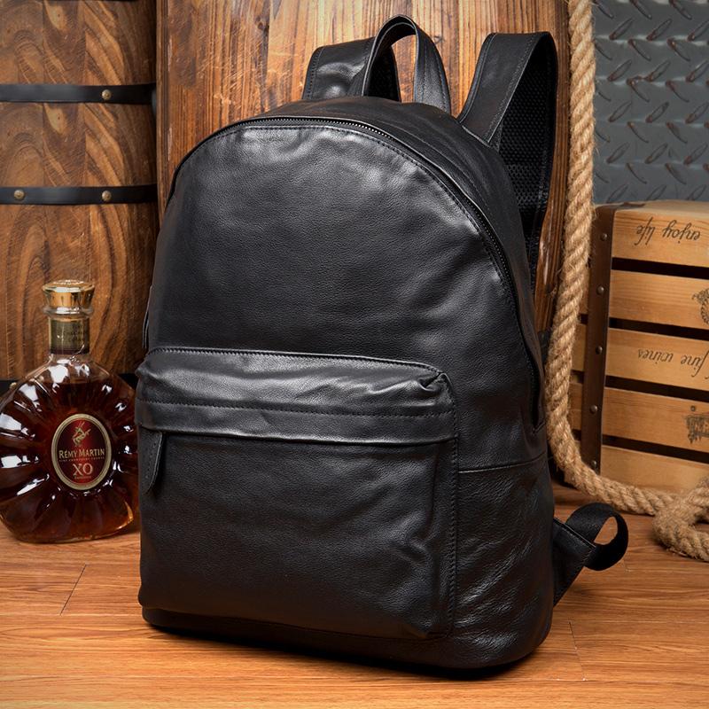 Fashion Black Mens Leather 13-inch Computer Backpacks Cool Travel Backpacks School Backpacks for men - imessengerbags