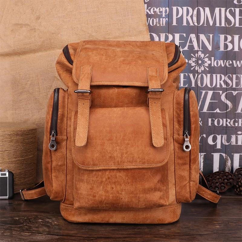 Trendy Brown Leather Men's 15'' Laptop Backpack Travel Backpack School Backpack For Men - imessengerbags
