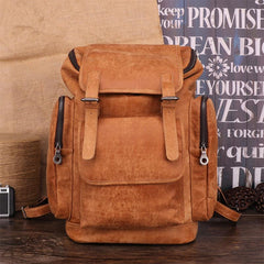 Trendy Brown Leather Men's 15'' Laptop Backpack Travel Backpack School Backpack For Men - imessengerbags
