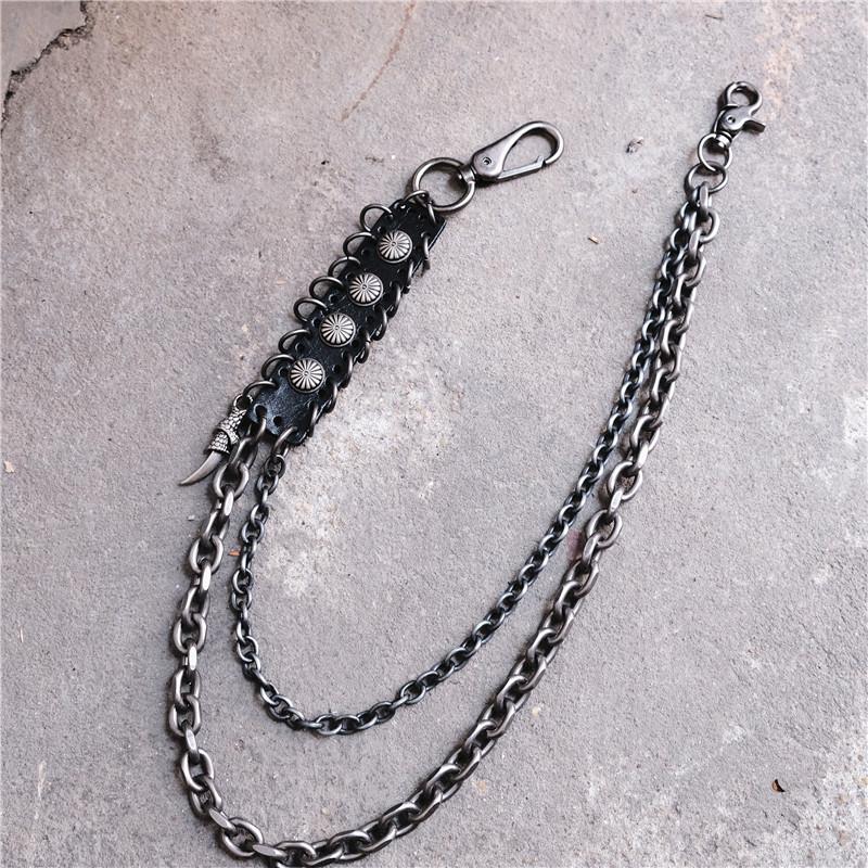 Badass Stainless Steel Mens Double Layer Pants Chain Long Wallet