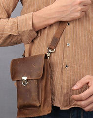 Brown Leather Small Belt Pouch Belt Bag Small Shoulder Bag Side Bag For Men - imessengerbags